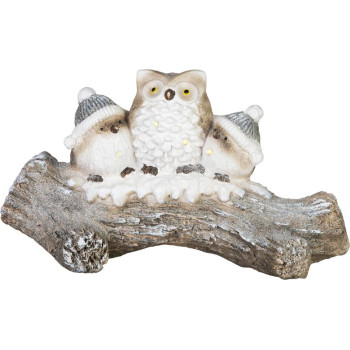 MagicHome Christmas decoration, owls on a snowy trunk, LED, 20.5x49.5x27.5 cm