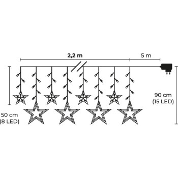 MagicHome Christmas Curtain Chain, 138x LED Cold White, with Stars, 230V, 8 Functions, Lighting, L-220x60/90 cm MagicHome Christmas Curtain Chain, 138x LED Cold White, with Stars, 230V, 8 Functions, Lighting, L-220x60/90 cm