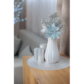 MagicHome Christmas twig, with poinsettia flower, blue/silver, 27 cm MagicHome Christmas twig, with poinsettia flower, blue/silver, 27 cm