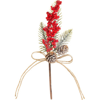 MagicHome Christmas twig, with berries, red, 23 cm