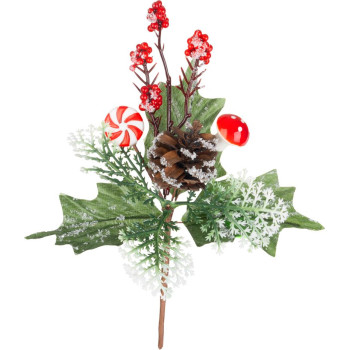 MagicHome Christmas twig, with lollipop and mushroom, 19 cm