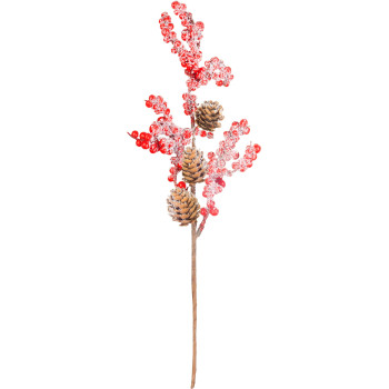 MagicHome Christmas twig, berries with donuts, red, 34 cm