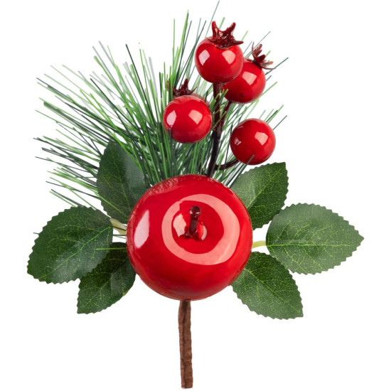MagicHome Christmas twig, with apple, red, 14 cm