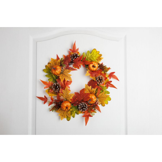 MagicHome Nature wreath, autumn, orange, maple leaves, 40 cm