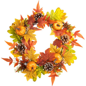MagicHome Nature wreath, autumn, orange, maple leaves, 40 cm