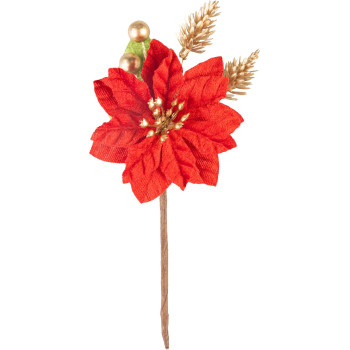 MagicHome Christmas twig, with poinsettia flower, red, 16 cm MagicHome Christmas twig, with poinsettia flower, red, 16 cm