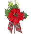 MagicHome Christmas twig, with poinsettia flower and ribbon, red, 17 cm