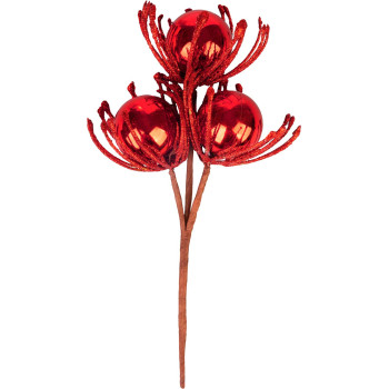 MagicHome Christmas twig, with balls, red, 22 cm