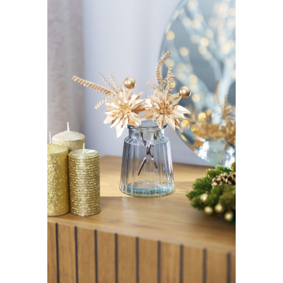 MagicHome Christmas twig, with poinsettia flower, gold, 24 cm