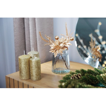 MagicHome Christmas twig, with poinsettia flower, gold, 24 cm MagicHome Christmas twig, with poinsettia flower, gold, 24 cm