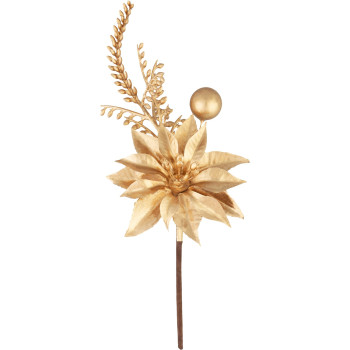 MagicHome Christmas twig, with poinsettia flower, gold, 24 cm