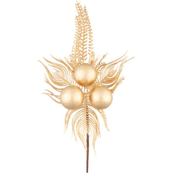 MagicHome Christmas twig, peacock feathers, gold, 22 cm