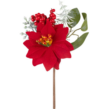 MagicHome Christmas twig, with poinsettia flower, red, 19 cm MagicHome Christmas twig, with poinsettia flower, red, 19 cm