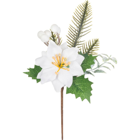 MagicHome Ziemassvētku zariņš, ar puansetijas ziedu, balts, 24 cm