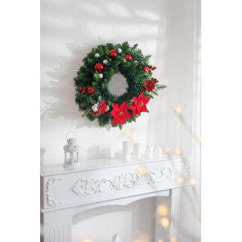 MagicHome Christmas twig, with poinsettia flower, red, 24 cm MagicHome Christmas twig, with poinsettia flower, red, 24 cm