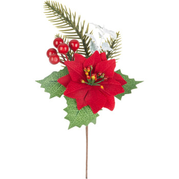 MagicHome Christmas twig, with poinsettia flower, red, 24 cm