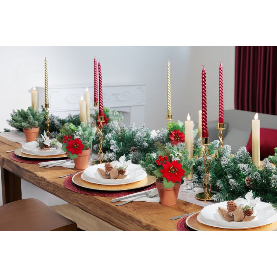 MagicHome Christmas twig, with poinsettia flower, red, 24 cm