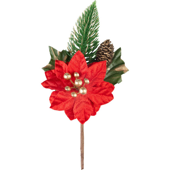 MagicHome Christmas twig, with poinsettia flower, red, 18 cm