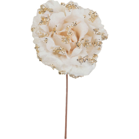 MagicHome Christmas Flower, Rose, Cream, 17 cm, Flower Size: 9 cm