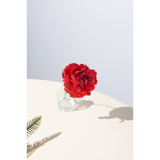 MagicHome Christmas Flower, Rose, Red, 17 cm, Flower Size: 9 cm