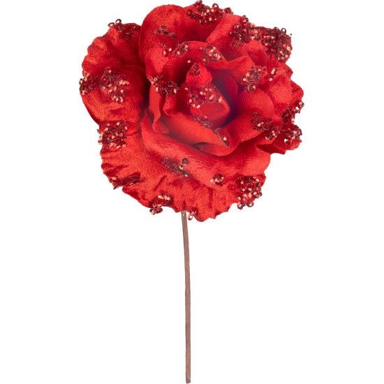 MagicHome Christmas Flower, Rose, Red, 17 cm, Flower Size: 9 cm