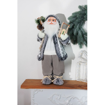 MagicHome Christmas decoration, Santa with sleigh, white-grey, 60 cm MagicHome Christmas decoration, Santa with sleigh, white-grey, 60 cm