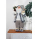 MagicHome Christmas decoration, Santa with sleigh, white-grey, 60 cm