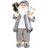 MagicHome Christmas decoration, Santa with sleigh, white-grey, 60 cm