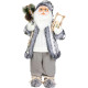 MagicHome Christmas decoration, Santa with sleigh, white-grey, 60 cm