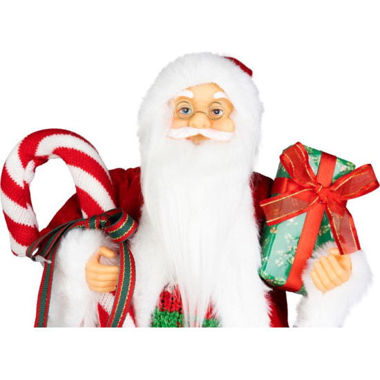 MagicHome Ziemassvētku rotājums, Ziemassvētku vecītis, ar dāvanu, sarkans, 45cm