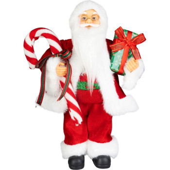 MagicHome Christmas decoration, Santa, with gift, red, 45 cm