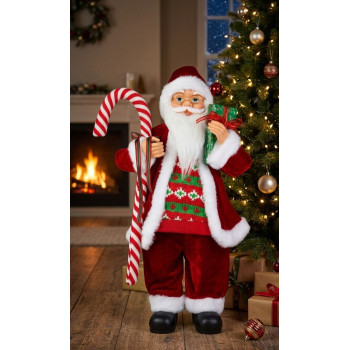 MagicHome Christmas decoration, Santa, with gift, red, 60 cm