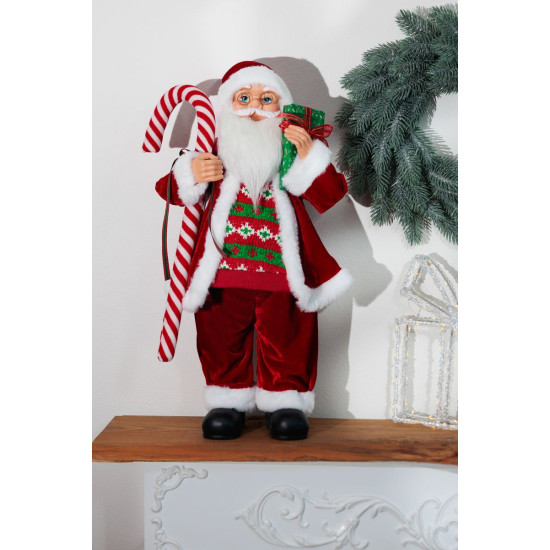 MagicHome Ziemassvētku rotājums, Ziemassvētku vecītis, ar dāvanu, sarkans, 60cm