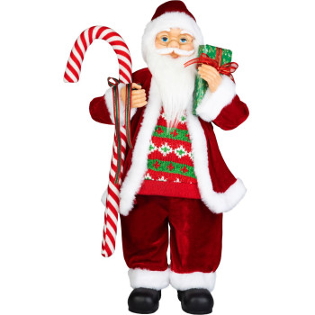MagicHome Christmas decoration, Santa, with gift, red, 60 cm