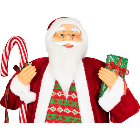 MagicHome Ziemassvētku rotājums, Ziemassvētku vecītis, ar dāvanu, sarkans, 120cm