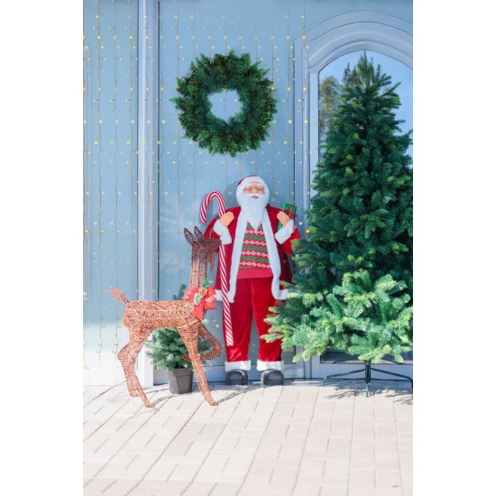 MagicHome Ziemassvētku rotājums, Ziemassvētku vecītis, ar dāvanu, sarkans, 120cm