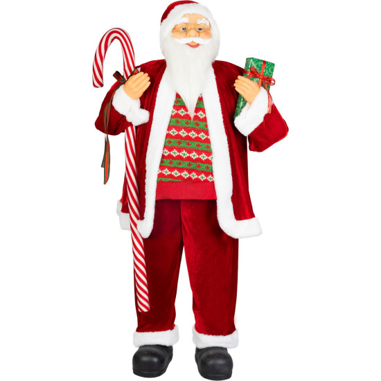 MagicHome Ziemassvētku rotājums, Ziemassvētku vecītis, ar dāvanu, sarkans, 120cm