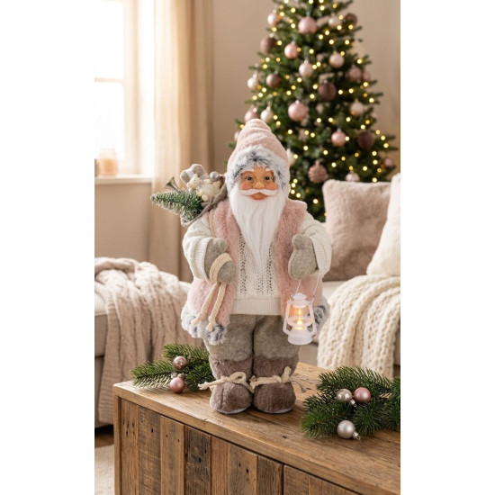 MagicHome Christmas decoration, Santa, with gift, pink-brown, 30 cm MagicHome Christmas decoration, Santa, with gift, pink-brown, 30 cm