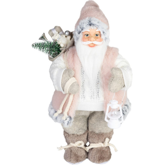 MagicHome Christmas decoration, Santa, with gift, pink-brown, 30 cm MagicHome Christmas decoration, Santa, with gift, pink-brown, 30 cm