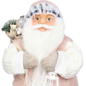 MagicHome Christmas decoration, Santa, with gift, pink-brown, 46 cm