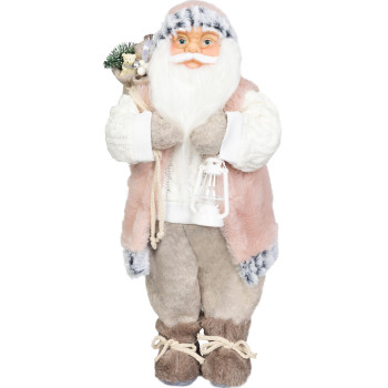 MagicHome Christmas decoration, Santa, with gift, pink-brown, 46 cm