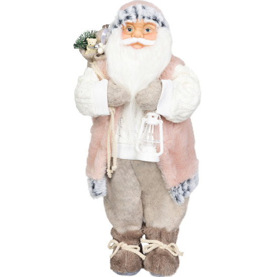 MagicHome Christmas decoration, Santa, with gift, pink-brown, 46 cm MagicHome Christmas decoration, Santa, with gift, pink-brown, 46 cm