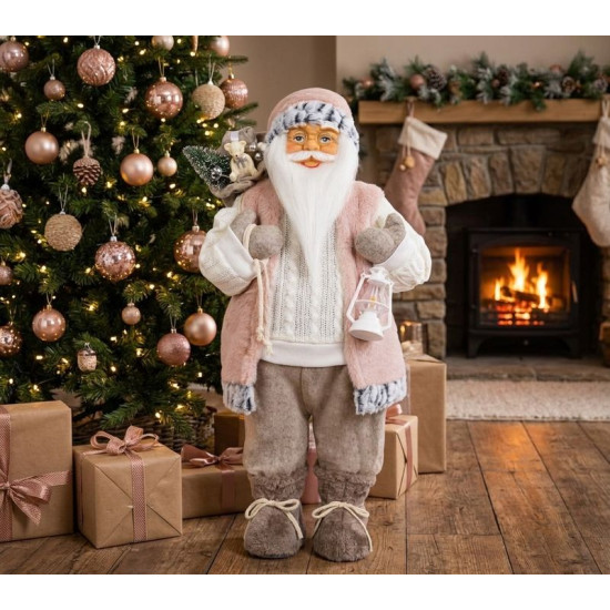 MagicHome Christmas decoration, Santa, with gift, pink-brown, 60 cm MagicHome Christmas decoration, Santa, with gift, pink-brown, 60 cm