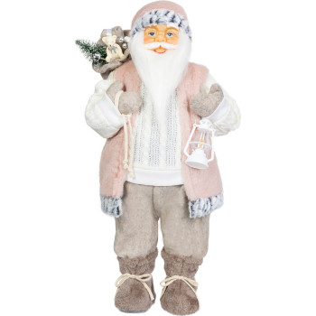 MagicHome Christmas decoration, Santa, with gift, pink-brown, 60 cm