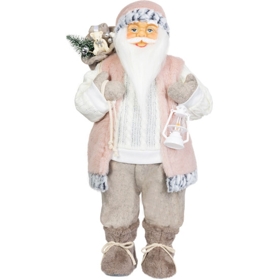 MagicHome Christmas decoration, Santa, with gift, pink-brown, 60 cm MagicHome Christmas decoration, Santa, with gift, pink-brown, 60 cm