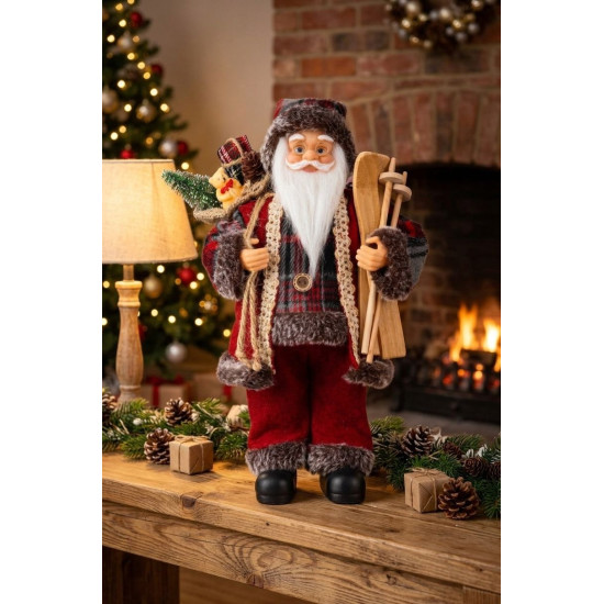 MagicHome Ziemassvētku rotājums, Ziemassvētku vecītis, ar dāvanu, sarkans, 30cm