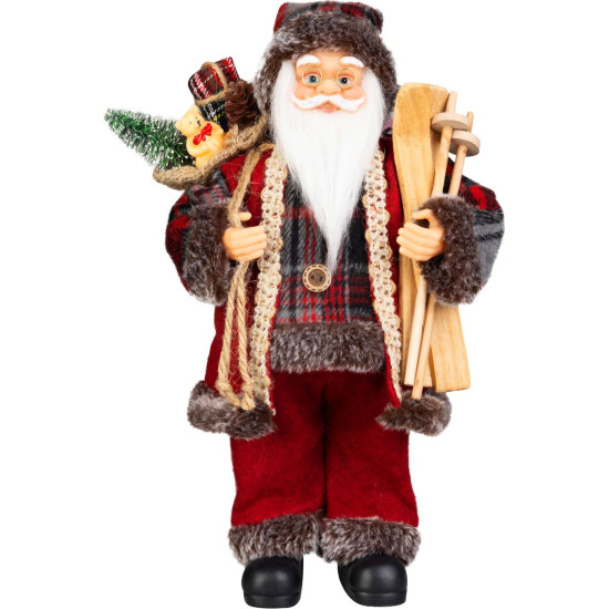 MagicHome Ziemassvētku rotājums, Ziemassvētku vecītis, ar dāvanu, sarkans, 30cm