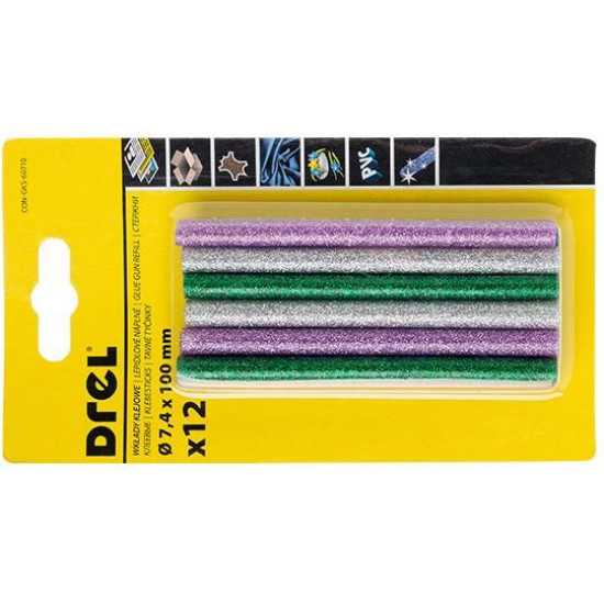 Līmstieņi krāsaini ar gliteriem Ø7,4x100mm 12gb