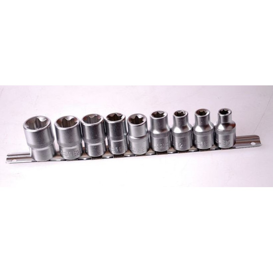 Muciņu komplekts Torx + E tipa 10-24mm 1/2'' 9pr