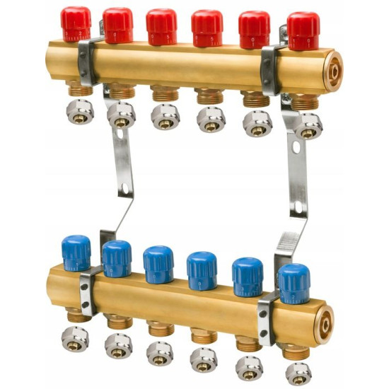 Коллектор теплого пола с ручными клапанами 1" x  3/4" 5-ходовой